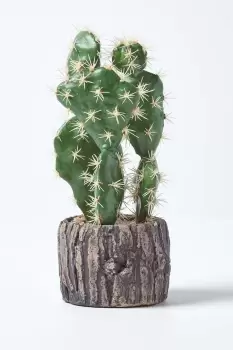 Artificial Cactus Prickly Pear in Stone Pot, 26cm Tall