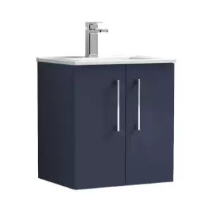 Arno Matt Electric Blue 500mm Wall Hung 2 Door Vanity Unit with 18mm Profile Basin - ARN1721B - Electric Blue - Nuie
