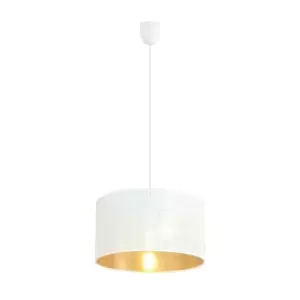 Aston Black Cylindrical Pendant Ceiling Light with White, Gold Fabric Shades, 1x E27