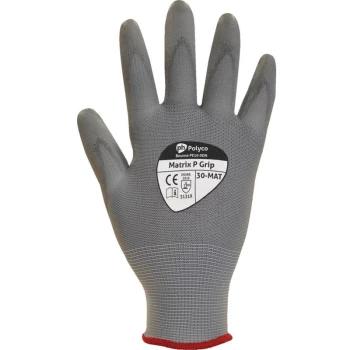 302-MAT Matrix 'P' Grip Grey Nylon Glove Size 8 - Polyco