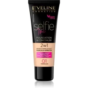 Eveline Cosmetics Selfie Time Foundation and Concealer 2 in 1 Shade 01 Porcelain 30ml
