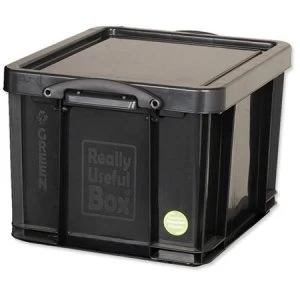 Really Useful 42L Recycled Plastic Stackable Storage Box Black with Lid and Clip Lock Handles