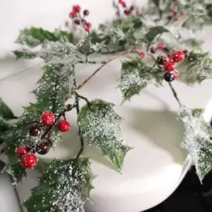 1.8m Frosted Green Holly Leaf & Berry Glitter Garland Christmas Decoration