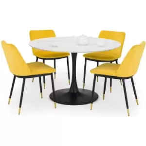 Julian Bowen Dining Set - Holland Round Table & 4 Delaunay Mustard Chairs