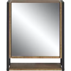 House&homestyle - Black/Wood Effect Bathroom Mirrored Door Storage Cabinet - Wood Effect/Black