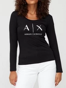 Armani Exchange Front Logo Long Sleeve T-Shirt Black Size L Women