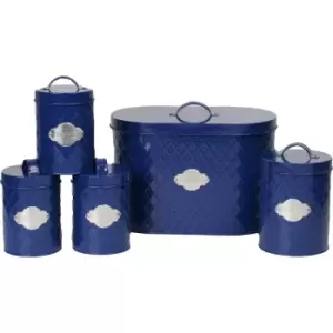 Navy Blue Embossed 5 Piece Kitchen Canister Set