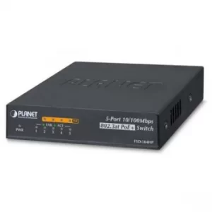 PLANET FSD-504HP network switch Unmanaged L2 Fast Ethernet (10/100) Power over Ethernet (PoE) Black UK Plug