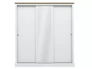 LPD Devon White and Oak Sliding Door Mirrored Large Triple Wardrobe Flat Packed