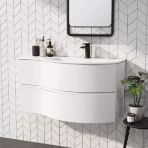 1000mm White Wall Hung Right Hand Curved Vanity Unit with Basin - Tulum