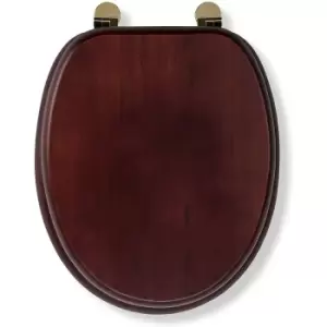Solid Wood Toilet Seat, Mahogany with Brass Hinges - Croydex