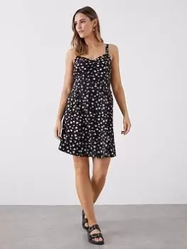 Dorothy Perkins Floral V Neck Mini Dress - Black, Size 10, Women