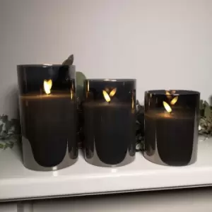 Decoris - Set of 3 Warm White Battery Operated Christmas Wax Candles with Timer in Grey