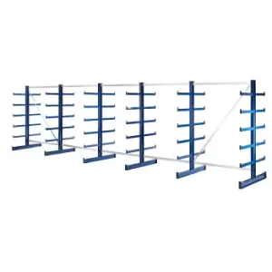 eurokraft pro shelf unit length 6750 mm, shelf unit length 6750 mm, double sided, gentian blue