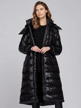 Barbour International Platinum Mercury Faux Fur Longline Quilted Coat - Black, Size 16, Women