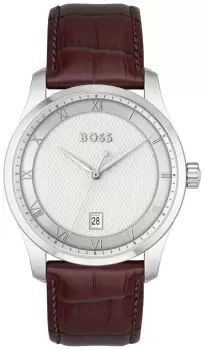 BOSS 1514114 Principle (41mm) Silver Dial / Brown Leather Watch