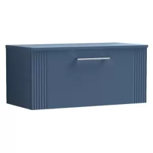 Deco Satin Blue 800mm Wall Hung Single Drawer Vanity Unit with Worktop - DPF396W - Satin Blue - Nuie
