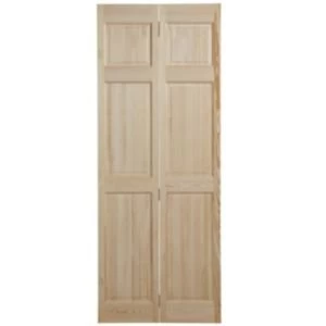6 Panel Clear pine Unglazed Internal Bi fold Door H1981mm W762mm
