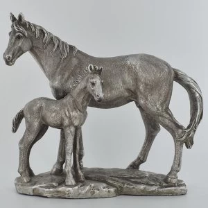 Antique Silver Mare and Foal Family Scene Ornament
