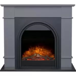 Chesterfield Electric Fireplace Suite in Grey & Charcoal Grey, 44" - Adam