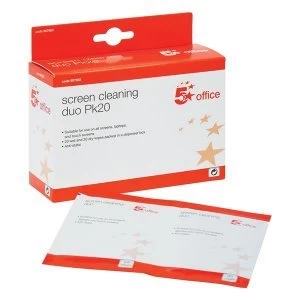 5 Star Office Screen Cleaning Duo Sachets of Wet & Dry Wipes Pack of 20