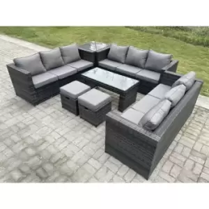 Fimous - Outdoor Rattan Garden Furniture Lounge Sofa Set With Oblong Rectagular Coffee Table 2 Stools And Side Table