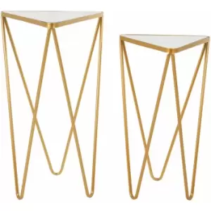 Avantis Set of 2 Gold Finish Triangle Tables - Premier Housewares