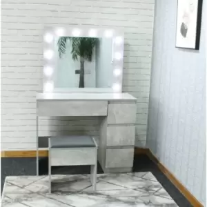 Kosy Koala - Grey Dressing table Makeup Table , Bedroom Grey Dressing Table and 4 Drawers with LED Bulbs Mirror and Stool - Grey Melody