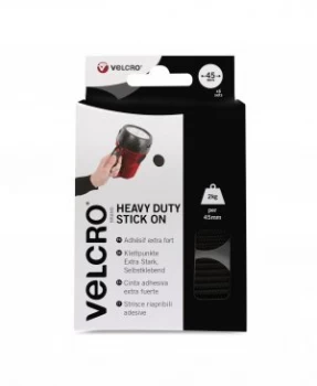 VELCRO Brand Heavy Duty Stick On Coins Black Sets - 45mm X 6mm