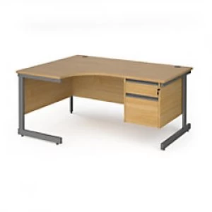 Dams International Left Hand Ergonomic Desk with 2 Lockable Drawers Pedestal and Oak Coloured MFC Top with Graphite Frame Cantilever Legs Contract 25