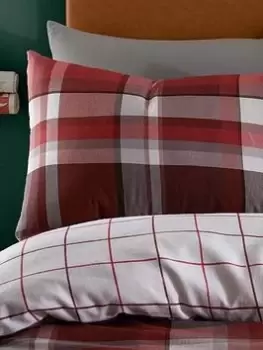 Catherine Lansfield Check Brushed Pillowcase Pair - Red