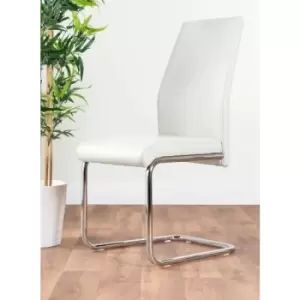 2x Lorenzo White Faux Leather Chrome Dining Chairs - White