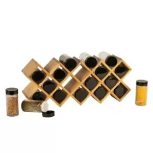 Bamboo Spice Rack with 18 Glass Jars & Labels M&W - Multi