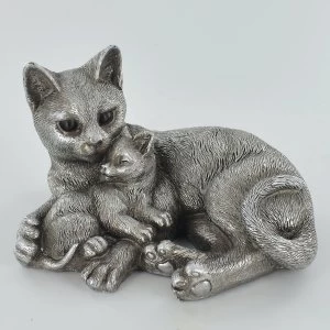 Antique Silver Cat & Kitten Entwined Ornament