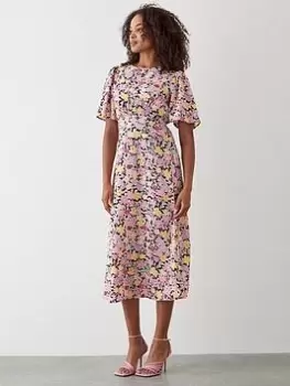 Dorothy Perkins Floral Shirred Waist Midi Dress - Pink, Size 8, Women
