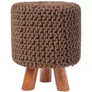 Chocolate Brown Tall Cotton Knitted Footstool on Legs - Chocolate - Homescapes