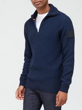 Hugo Boss Akromos Quarter Zip Knitted Jumper Navy Size L Men