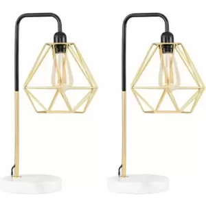 2 x Talisman Marble Base Table Lamps in Gold s - Gold Shades
