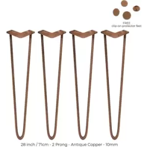 4 x 28' Hairpin Legs - 2 Prong - 10mm - Antique Copper - Antique Copper