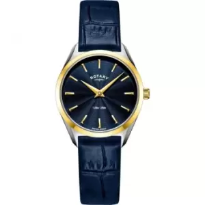 Rotary Ladies Rotary Ultraslim Sapphire Glass Watch - Two-Tone Gold and Blue