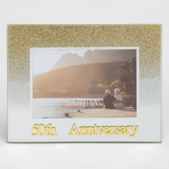 5" x 3.5" Gold Glitter Frame - 50th Anniversary