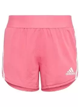 adidas Junior Girls 3 Stripe Knit Training Icons Shorts - Bright Pink, Bright Pink, Size 7-8 Years, Women