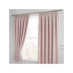 Serene Blossom Floral Jacquard Cotton Blend Pencil Pleat Lined Curtains, Blush, 66 x 72 Inch