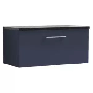 Arno Matt Electric Blue 800mm Wall Hung Single Drawer Vanity Unit with Sparkling Black Laminate Worktop - ARN1725LSB - Electric Blue - Nuie