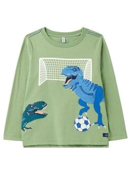 Joules Boys Zipadee Dino Football Long Sleeve T-Shirt - Green, Size 4 Years