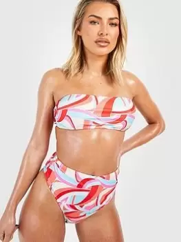 Boohoo Abstract Print Bandeau High Waist Bikini Set - Multi, Size 16, Women
