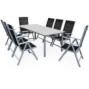 Aluminum Garden Funiture Weather-resistant 8 Seater Outdoor Patio Dining Table Chairs Set Silver