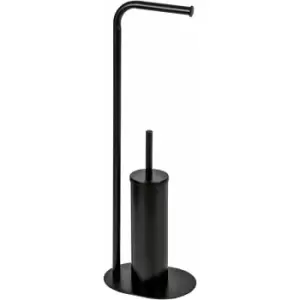 Aspen Freestanding Black Toilet Roll Holder & Brush Combo - Black