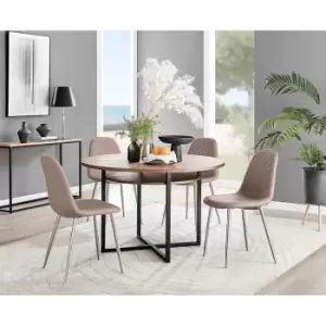 Furniture Box Adley Brown Wood Storage Dining Table and 4 Cappuccino Corona Silver Chairs