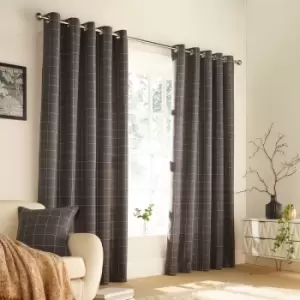 Ellis Windowpane Check Eyelet Curtains Grey / 168 x 229cm